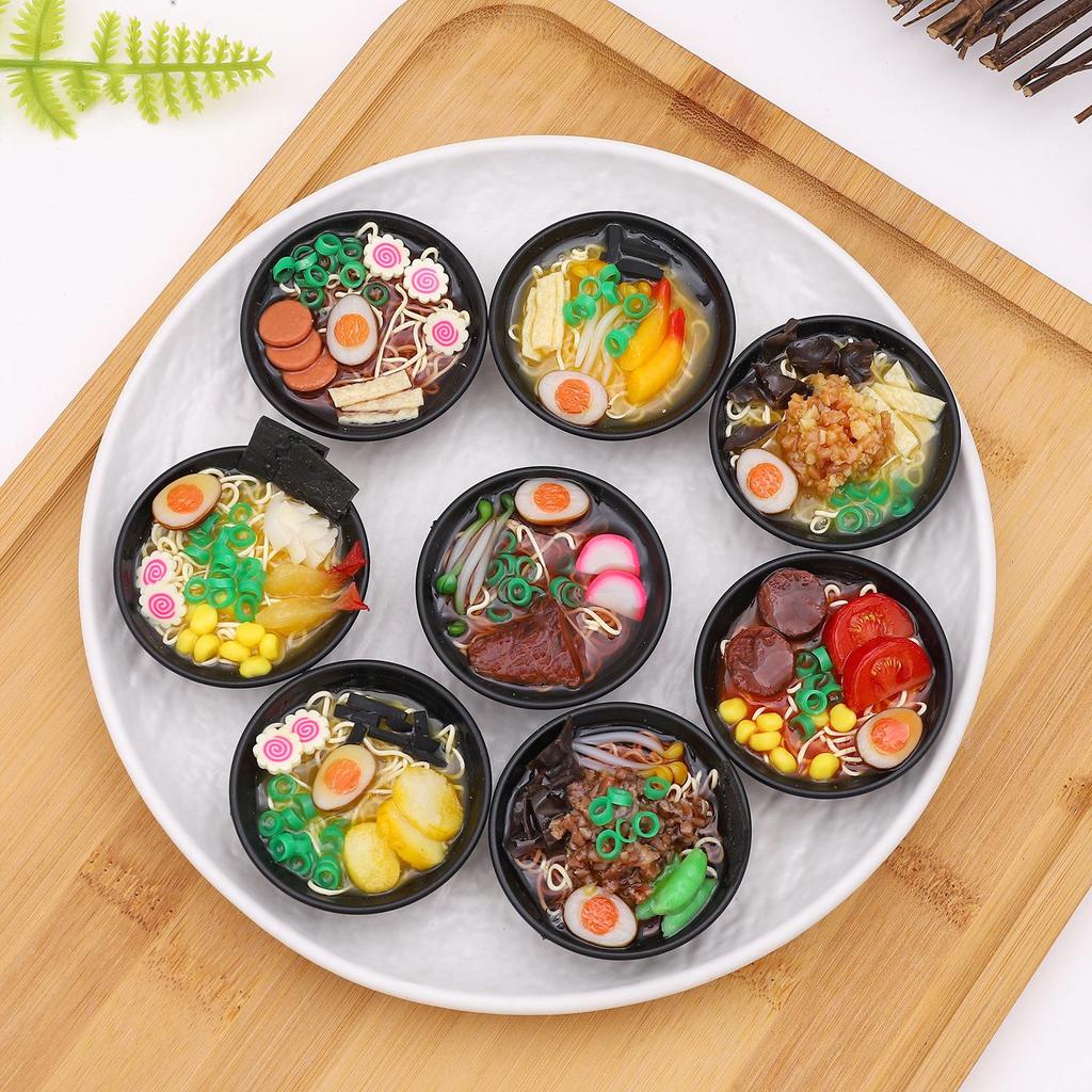 Mini Japanese Ramen Bowl Pendant - Creative Food Model Toy with Seafood Noodles
