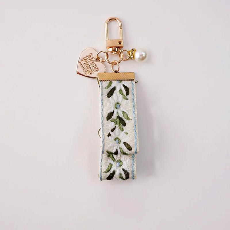 1pc Wallets Decor New Keychain Fashion Leaf Pattern Elegant Bag Charms Keyrings Fabric