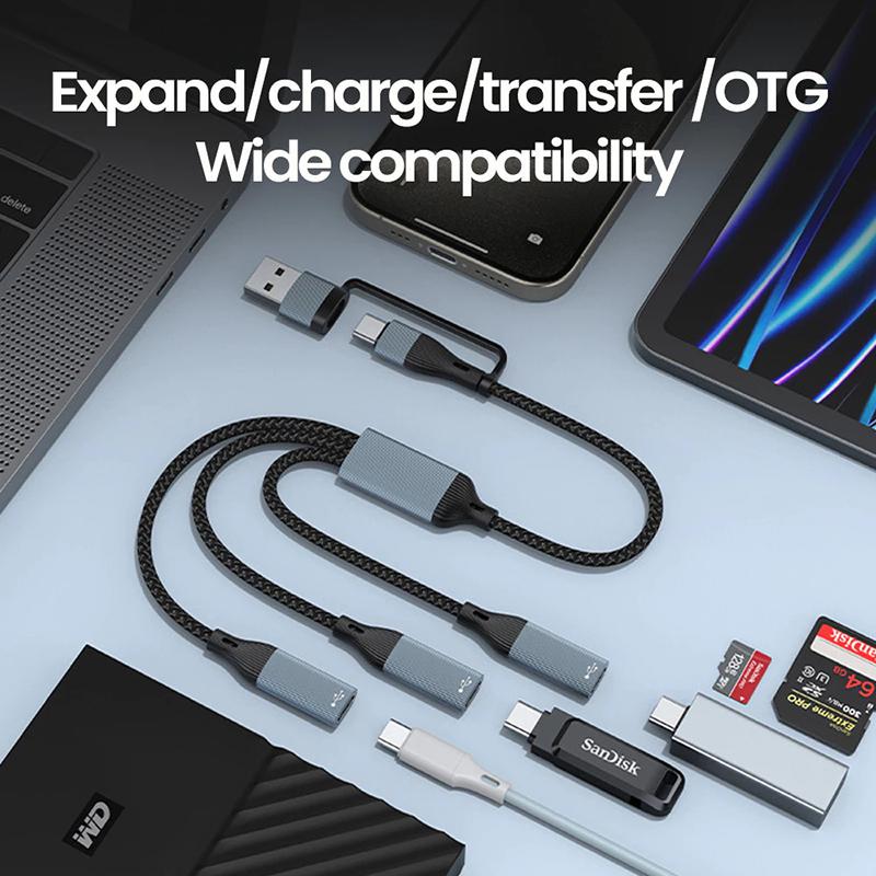 Usb Type C Hub Multiple Splitter Adapter Otg Data Transfer 3/2 Port Usb Power Charging Hub Cable Connector Adapter