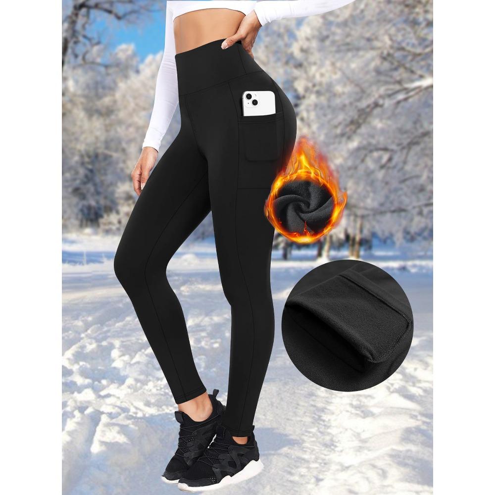 **Leggings da Donna a Vita Alta Foderati in Pile Pantaloni Yoga Tasche Caldi Autunno Inverno Sport**