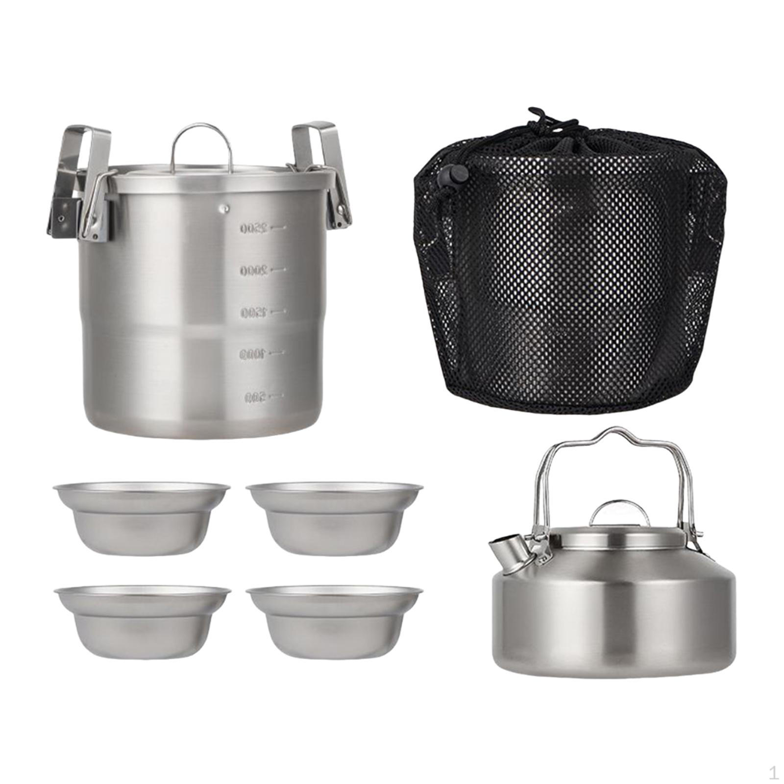 

Посуда для кемпинга, с чайником, со складной ручкой, набор кастрюль и мисок для кемпинга для приготовления пищи