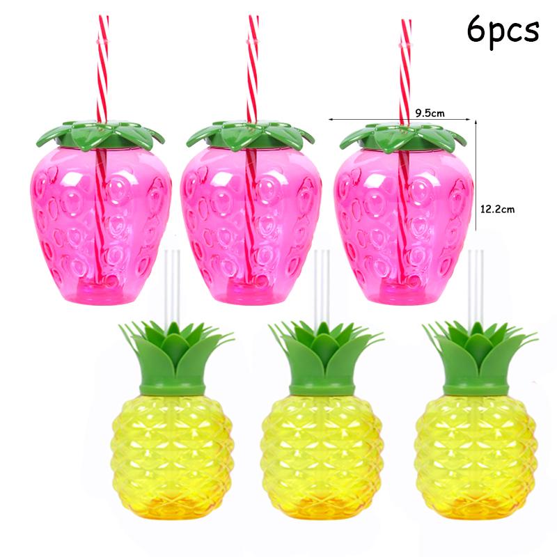 6/10pcs Hawaiian Party Decoration Pineapple Strawberry Drinking Cup Juice Cups Hawaii Luau Birthday Summer Tropical Party Decor