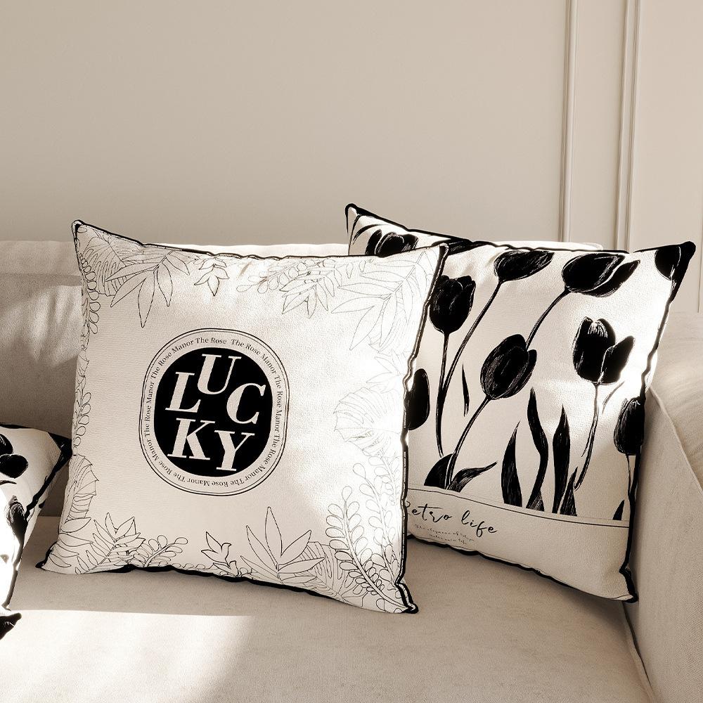 Modern Minimalist Decoration French Cream Style Sofa Pillow Living Room Cushion Black and White High-end Pillow Cover