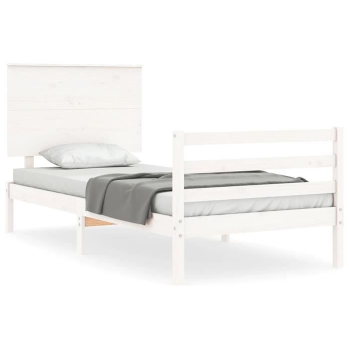 VidaXL Cadre de lit et tête de lit blanc 100x200 cm bois massif 3195212