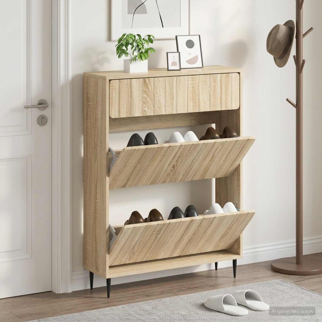 Shoe Cabinet ZWOLLE 78 X 24 X 103 Cm Engineered Wood Sonoma Oak