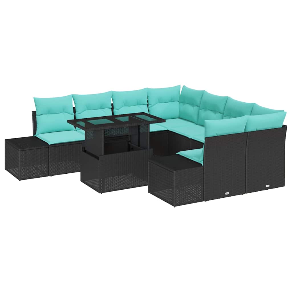 Garden Sofa Set 9 Pieces Black Poly Rattan