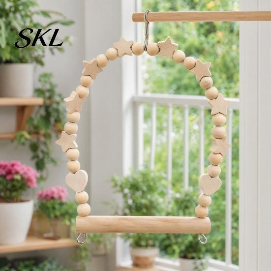 Parrot Climbing Toy Swing Perch, Solid Wood Perch Pole, Wooden Blocks And Beads Arch, Unpainted Bird for Small Medium Parrots with