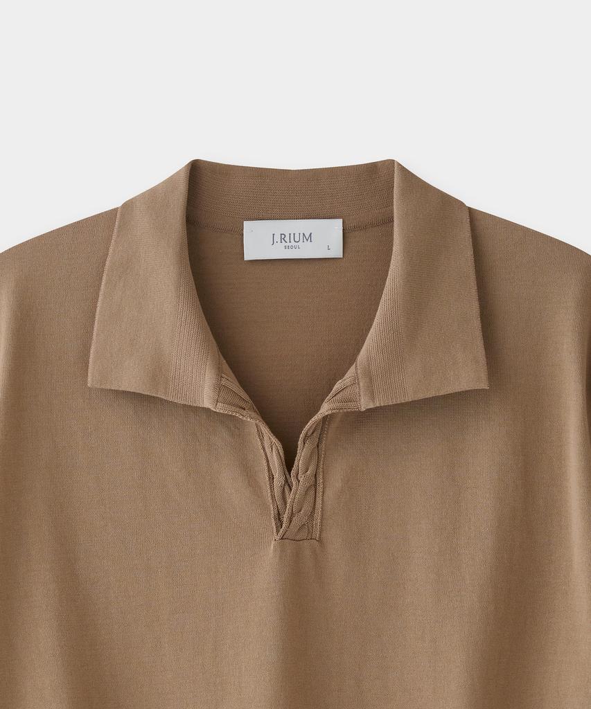Jeilium Cotton Summer Essential Cable Polo Neck Beige (Dry Touch)