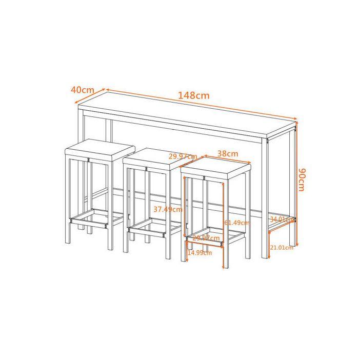 Table De Cuisine - MUVOE - 148 Cm - 3 Tabourets - MDF Et Métal - Design Contemporain