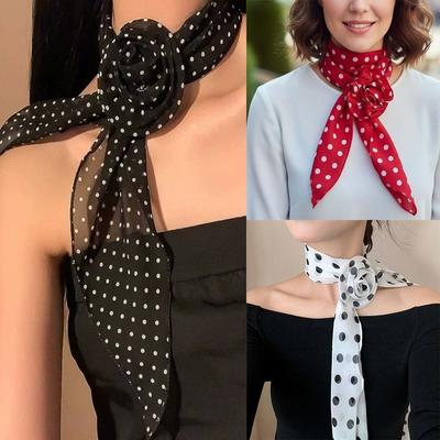 Modisches abnehmbares Chiffon-Langschal mit Pünktchen Vielseitiger dünner Schal mit Rosen-Dekor Halstuch Elegantes Schal-Tuch Geschenke für Damen und Mädchen