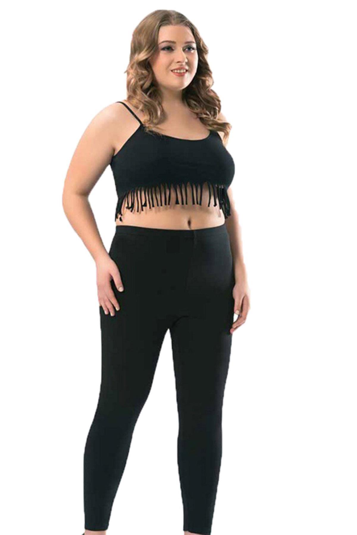 

Kadın Battal Beden Tayt Düz Uzun Bayan Yüksek Bel Penye Tayt Pantolon XXL чорний