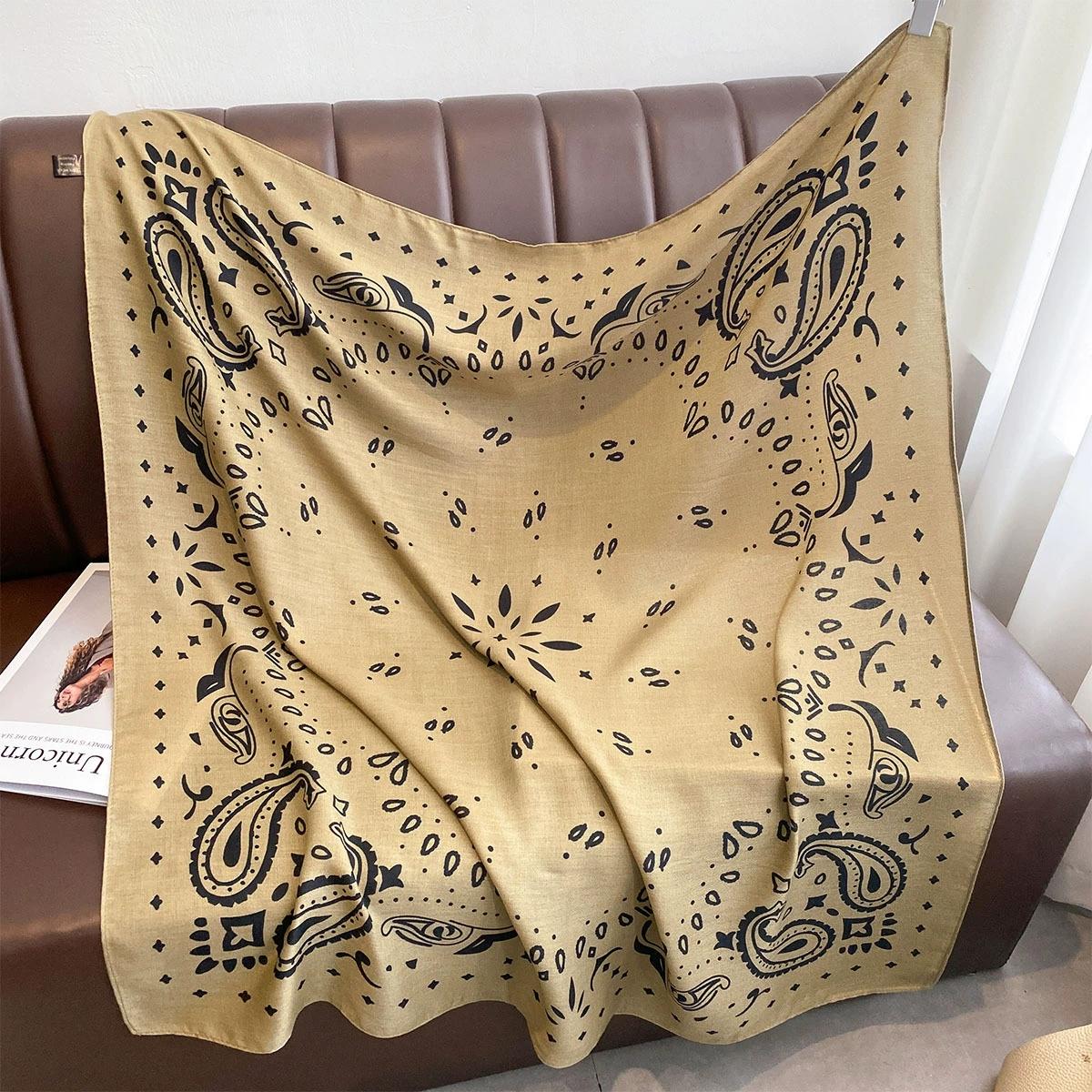 90X90Cm Retro Square Shawl Scarf Cashew Flower Printed Handkerchief Scarf Women Bandana Headscarves 90X90CM