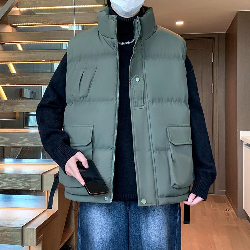 Loose Stand-up Collar Cotton Vest Men's Autumn and Winter Youth Versatile Stand-up Collar Cold-proof Warm Vest Jacket