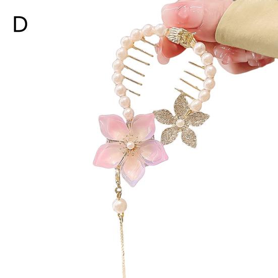 Elegant Flower Faux Pearl Tassel Hair Claw Shining Rhinestone Hair Clip Women Hair Barrette Girl Bun Hair Holder Fringe Hairpin Jewelry Hair