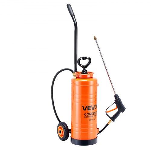 VEVOR Industrial Concrete Sprayer with Wheeled Cart, 14L Stainless Steel Sprayer, Heavy Duty Tri-Poxy Pump Sprayers, 52cm Wand, 1.2m & 3m Hoses