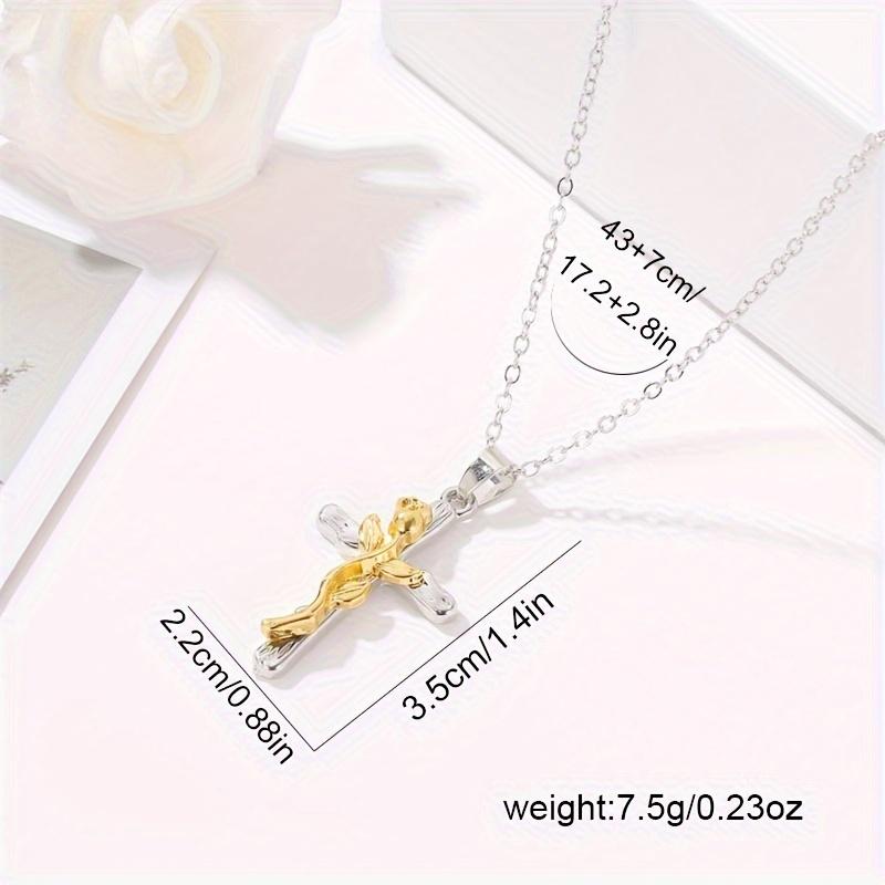 1pc Retro Pendant Necklace with Cross and Rose Flower, Three Colors Options