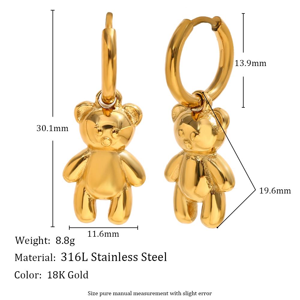

MamacitaSlay 316L Stainless Steel 3D Bear Pendant Necklace Earrings Women s Charm 18K Gold Plated Jewelry High Quality Gift