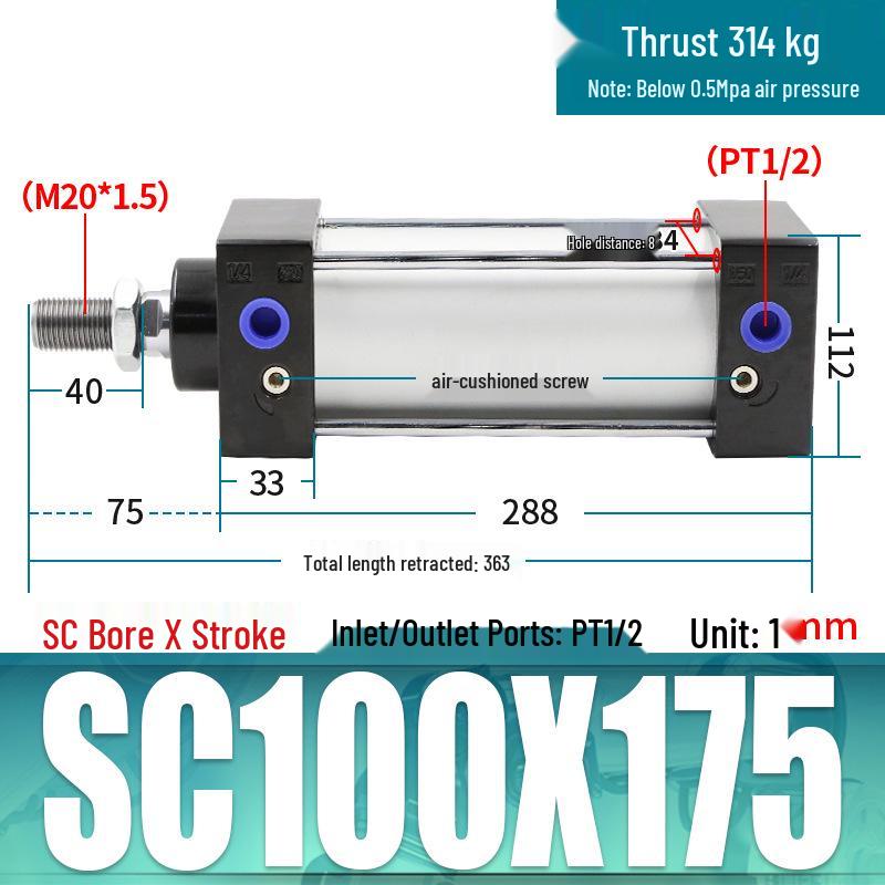 SC63 High Thrust Small Pneumatic Cylinder, Model SC40/50/80/100*125X150X200X500-S