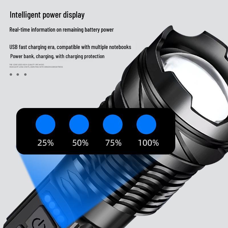 Cross-border Aluminum Flashlight with COB Warning Light & Telescopic Zoom