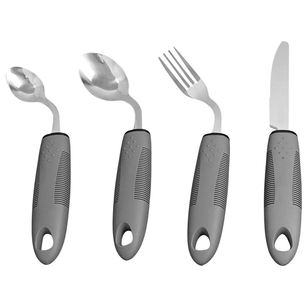 4 Pack Adaptive Utensils Set 2.5 Oz -42 Angled Weighted Utensils Non-Slip Handles Silverware for Tremors and Parkinsons Patients