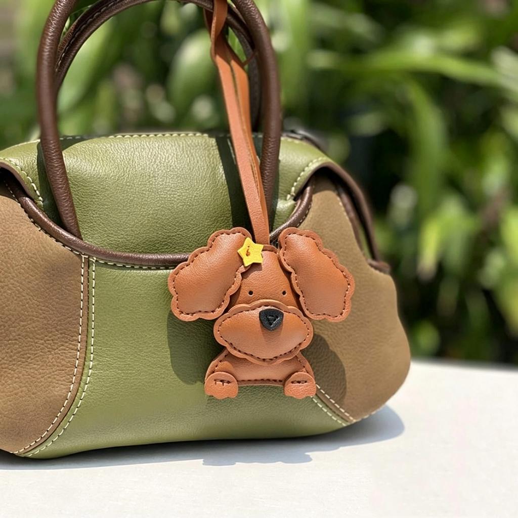 PU Leather Wavy-Eared Teddy Dog Bag Charm Adorable Puppy Purse Pendant Fashion Accessory for Backpack Handbag Decor