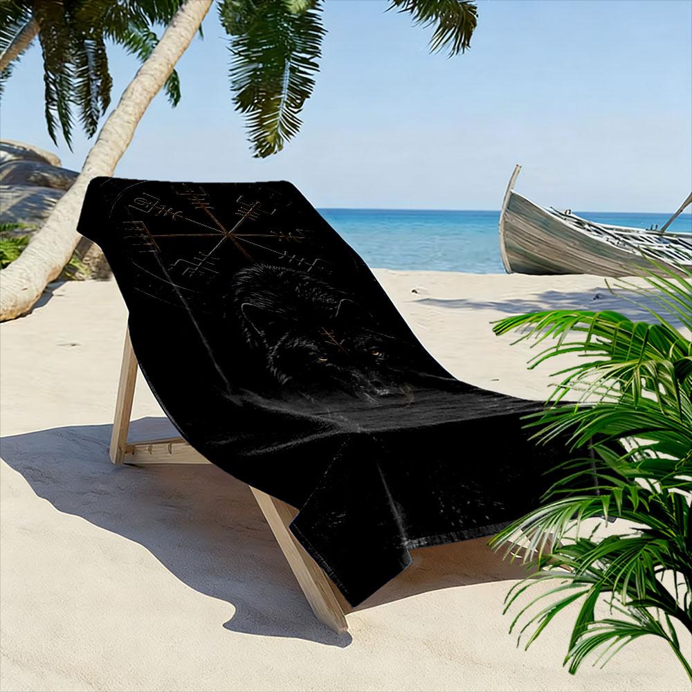 Mysterious black wolf guardian Print beach towel, quick drying, suitable for travel, outdoor sports, jogging, the beach and swimming, gift