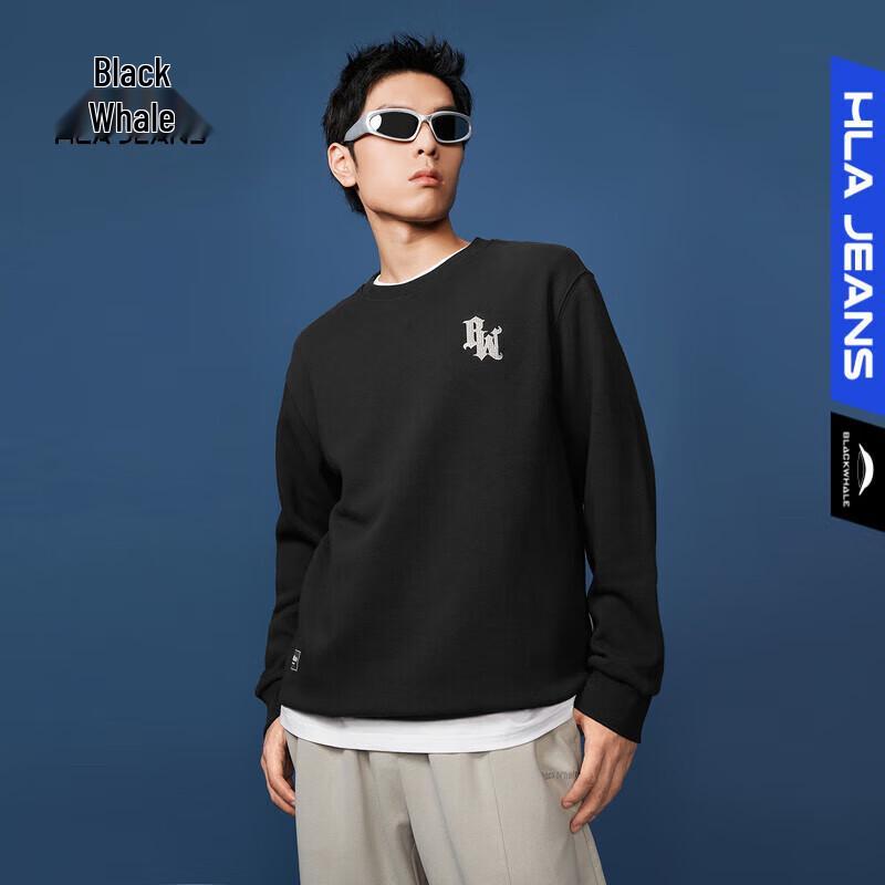 

HLA Black Whale Men s Winter Fleece Crew Neck Sweatshirt M