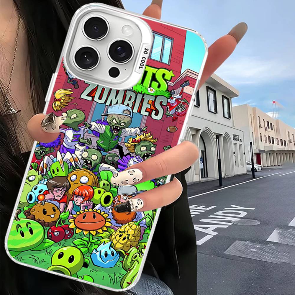 

P-Plants Vs Z-Zombies Phone Case For IPhone 17 12 11 13 14 15 16 Pro Max Plus Silver Color Cover iPhone 12 pro