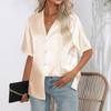 Kısa Kollu Gömlek Yaz Katı Saten Ipek Gömlek Düğme Yukarı Bluz Gevşek Ofis Bayanlar Blusas Casual Gömlek Tops Zarif 26107
