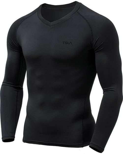 Tesla Compression UV Sports Base for and More Men's Wear, V-Neck, Protection, Sweat-Wicking, Quick-Drying, Undershirt, T-Shirt, Layer, Running,