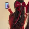 Pince à Cheveux Boucle Flocon Velours Rouge - Accessoire Festif Extra Large pour Femmes