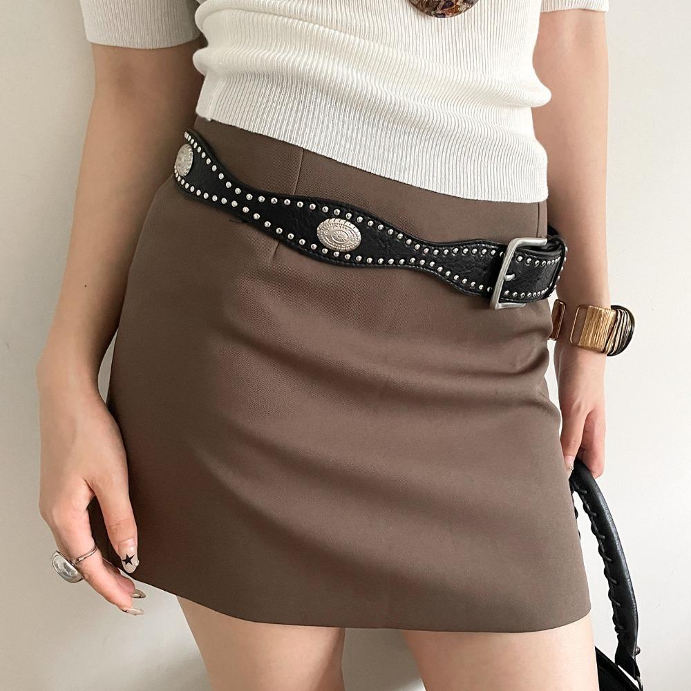 Y2k Wide Leather Waistband Maillard Punk Style Belt Retro Women Rivet Belt  Spicy Girls