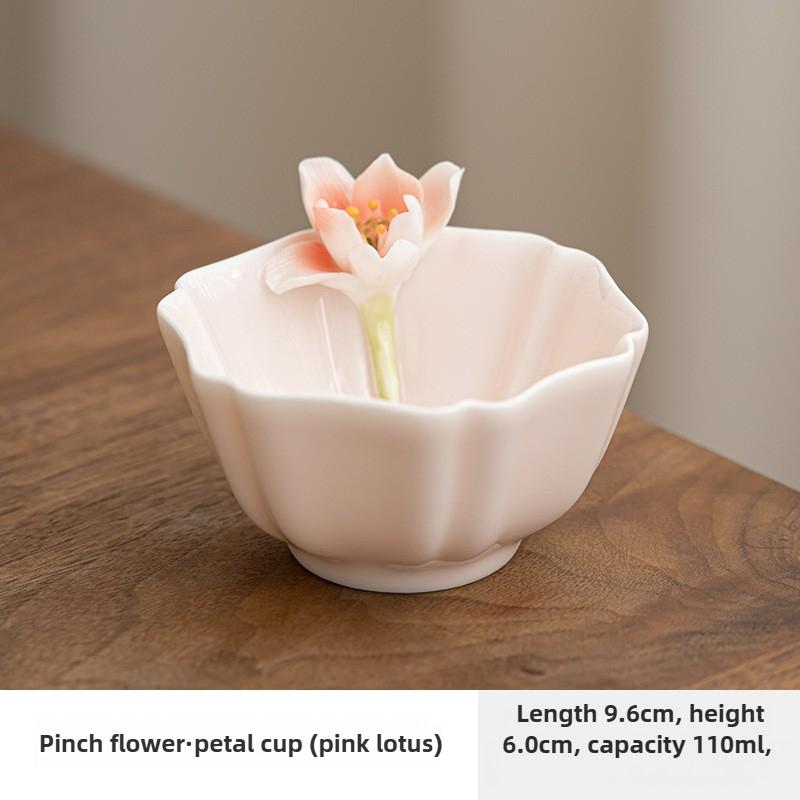 Pinch flower petal cup girls pink tea cup Chinese single tea cup personal exclusive master cup tea cup
