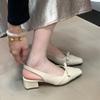 Fashion Hot Selling Women Summer Square Toe Bow Sandals 2025 New Shallow Mouth Non-slip Kitten Heel Shoes French Comfortable Sandals
