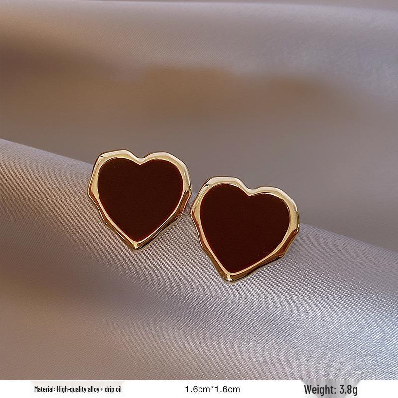 

Сережки-пусети в ретро стилі з червоною глазур ю-краплею для жінок - Унікальний нішевий дизайн початку осені