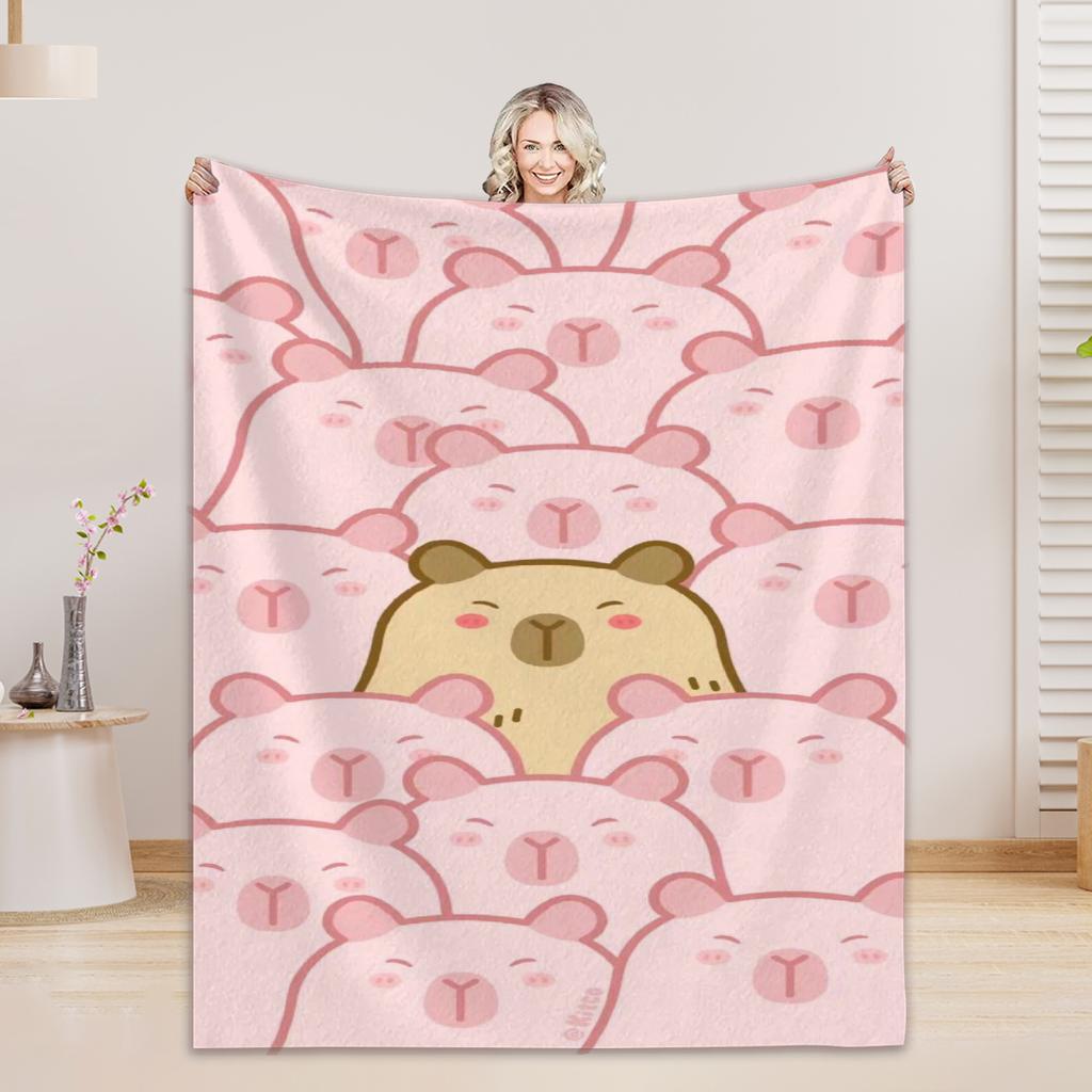 1pc Blankets Lovely Capybara Printed Flannel Blanket Quality Soft Warm Throw Blanket Winter Kids Couch Bed Fluffy Bedspread