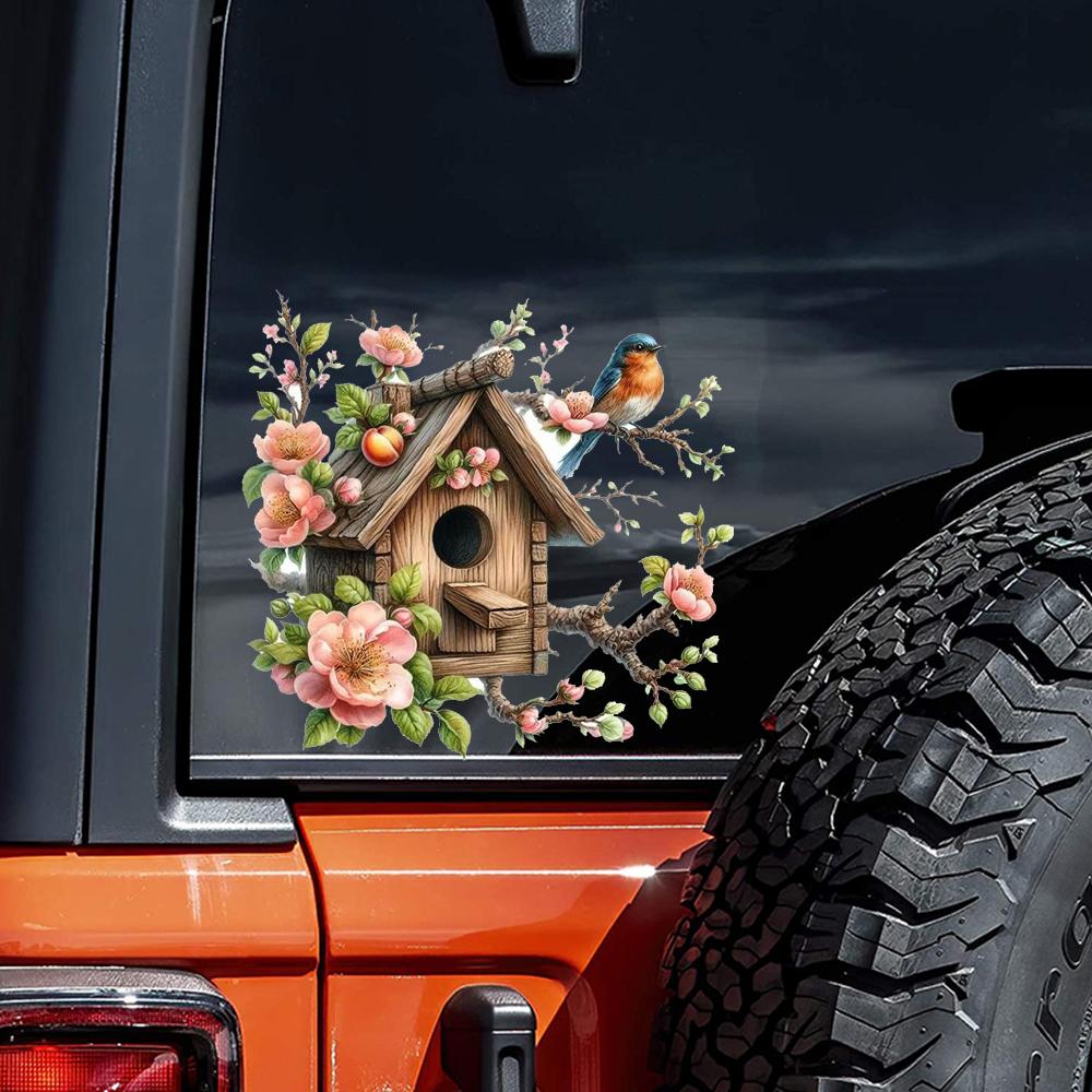 QT2482# Autocolant Realist cu Flori de Cireș și Pasăre, Potrivit pentru Laptop, Mașină, Camionetă, Furgonetă, SUV, Motocicletă, Bara de Protecție, Geam