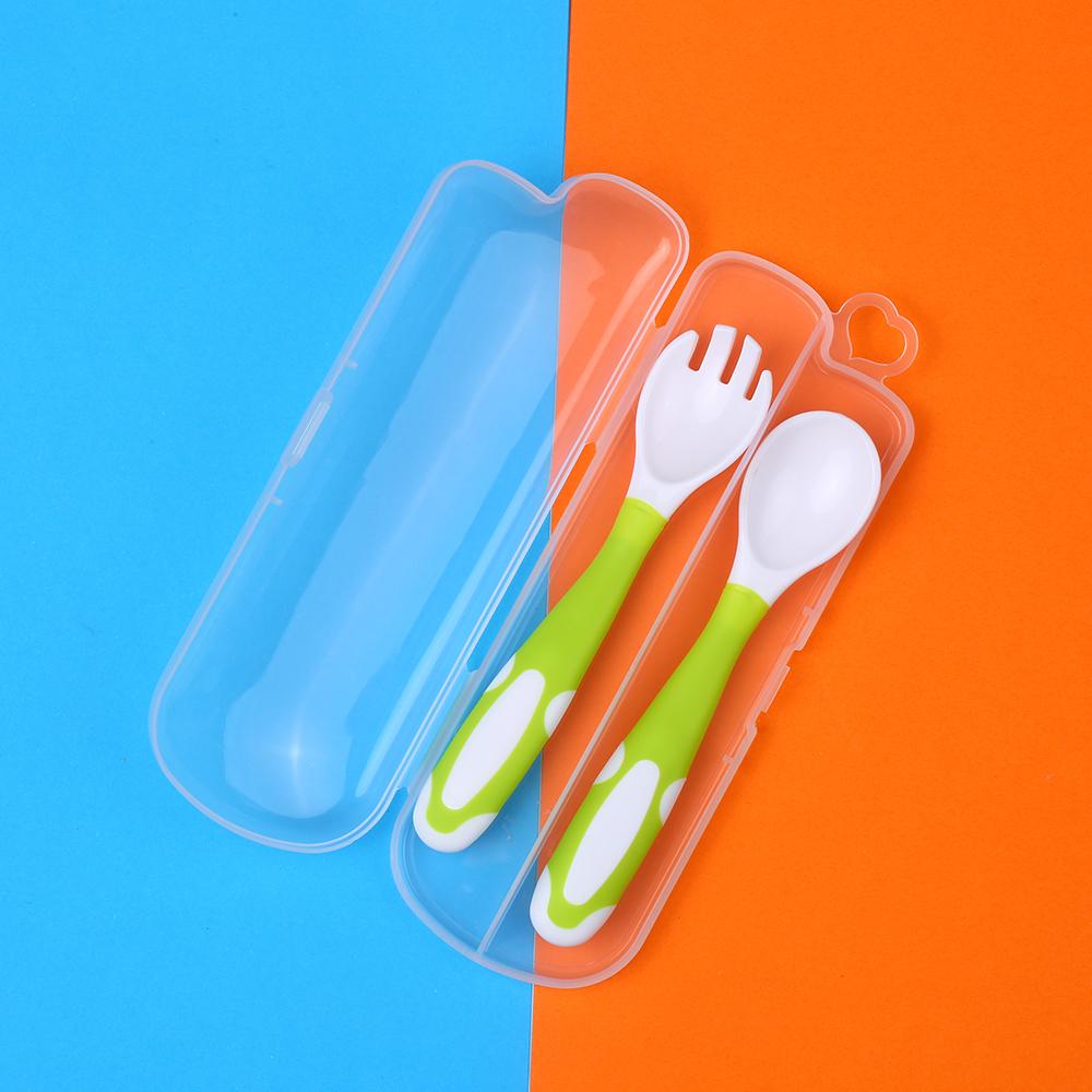 Baby Spoon and Fork Set Travel Case Bendable & Non-Slip Handle Baby Training Spoon with Storage Box Portable Baby Tableware for Babies Infants Toddler