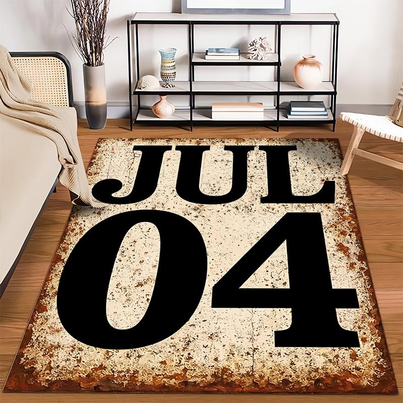 Rustic JUL 04 American Independence Day Rug with Bold Black Text Suitable for use as an anti-slip for living room bedroom sofas