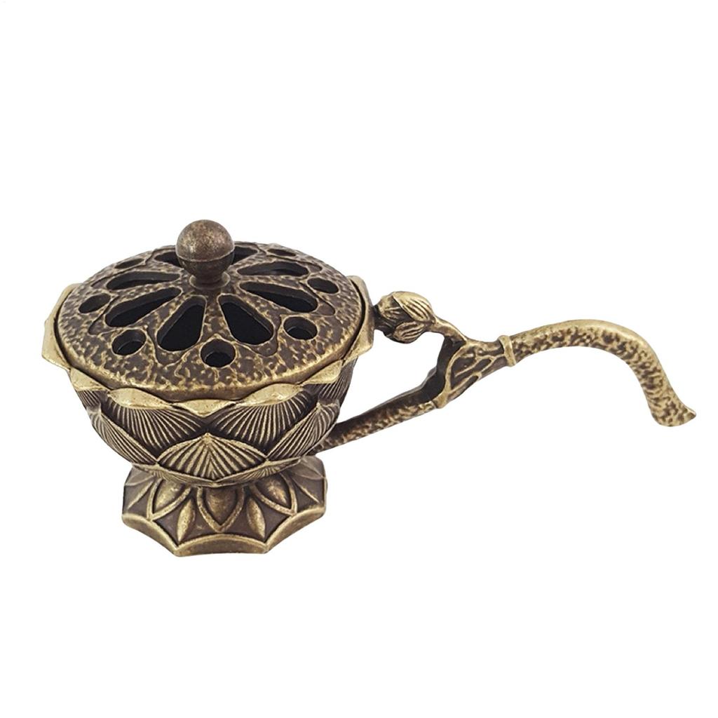 Blommig Rökelsehållare Urskuren Rökelsehållare Skulpturer med Lock Rökelsebrännare Prydnad Spolrökelsebrännare Bordsdekoration