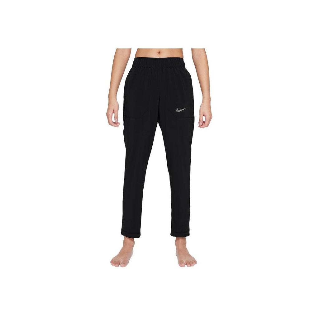 Nike Kids Logo Print High Waist Straight Leg Casual Pants Kids Bottoms Black DN2218-010
