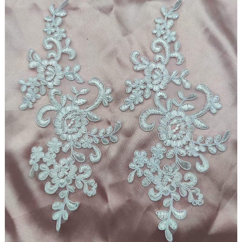 Lace Applique Sew on Patch Fabric 1Pair Embroidery Flower Exquisite Trim Patches Crafts Stickers Bag Gown Decoration Wholesale