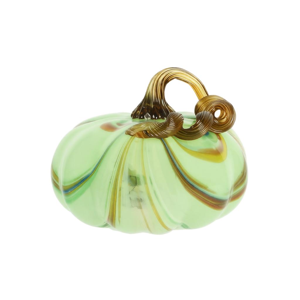Hand Blown Glass Pumpkin Ornament with Swirled Stem for Table Centerpiece Fall Harvest Party Home Decor Display