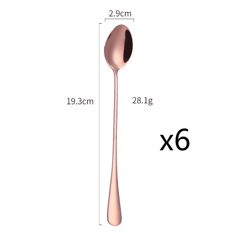 6pcs Cream Spoons 304 Stainless Steel Spoons Ice Long Handle Coffee Spoons Stirring Spoons Kitchen Utensils