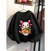Kids Crewneck Sweatshirt, Cute Axolotl Eating Noodles Graphic Print,Spring Autumn Casual Sport Tops