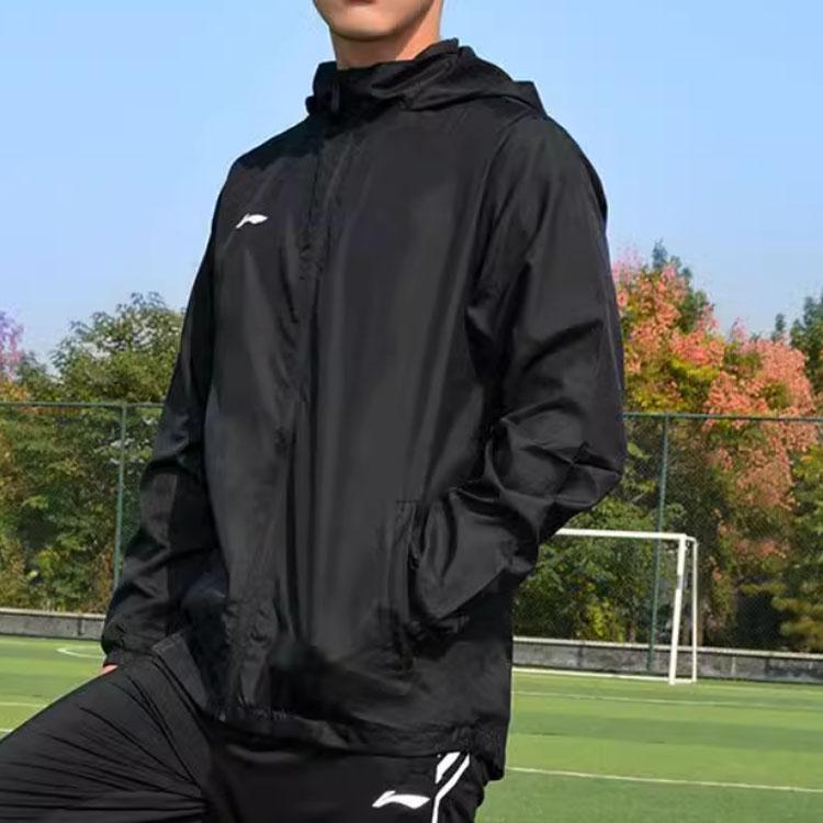 Li Ning Fitness Series Solid Color Logo Loose Windbreaker Hoodie Men Outerwear Black YFDT201-1