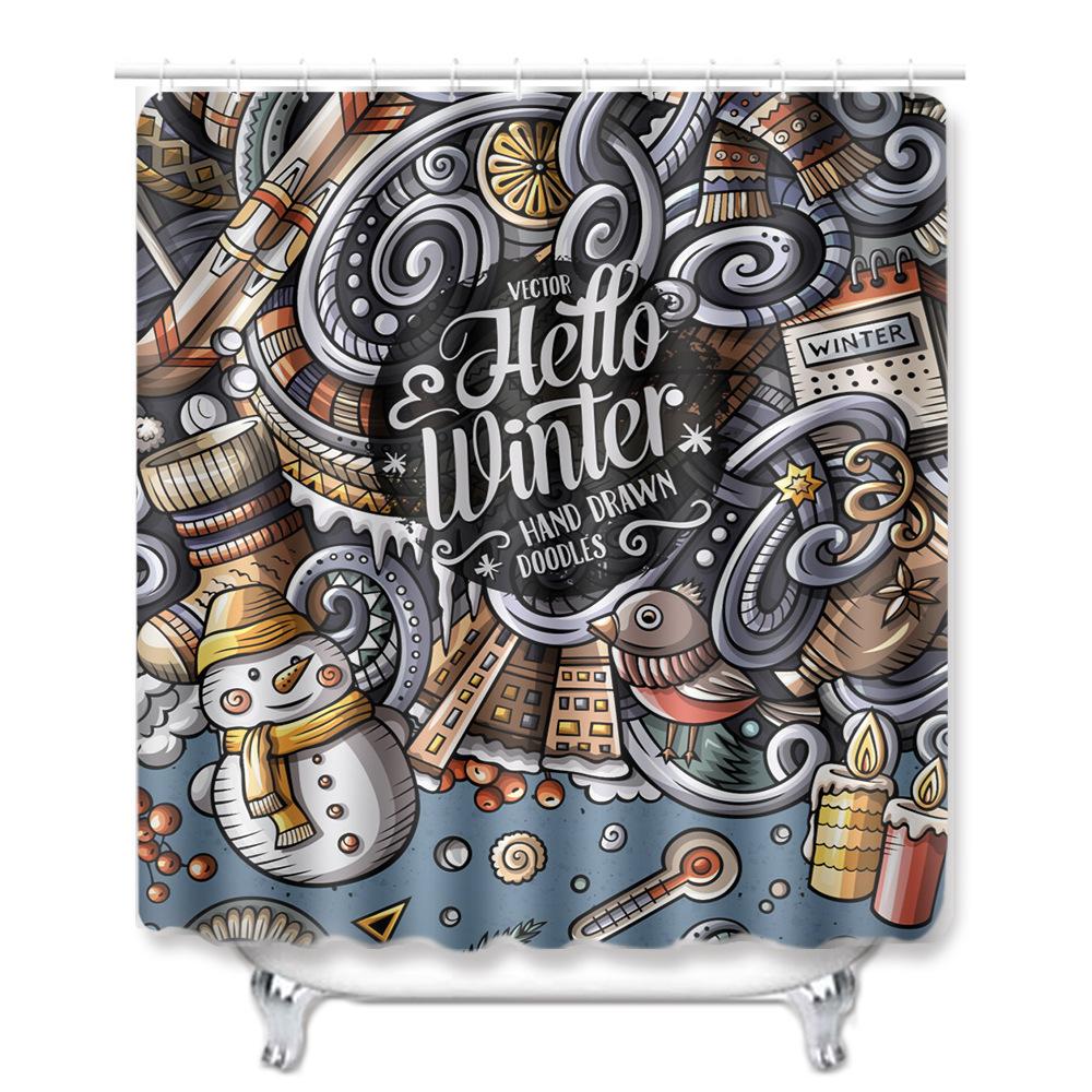 Christmas Shower Curtain Floor Mat Combination Four-Piece Set Bathroom Toilet Carpet Shower Room Mat Foot Mat