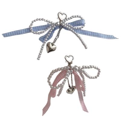 Chic Bowknot Pendant Bead Bag Charm Heart Bag Pendant Elegant Bead Keyrings Stylish Bead Keychain for Phone Key Bag
