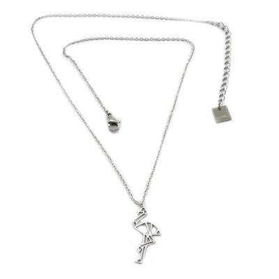 [P7706] - Silver 'Flamingo' Steel Necklace - 20x10 Mm