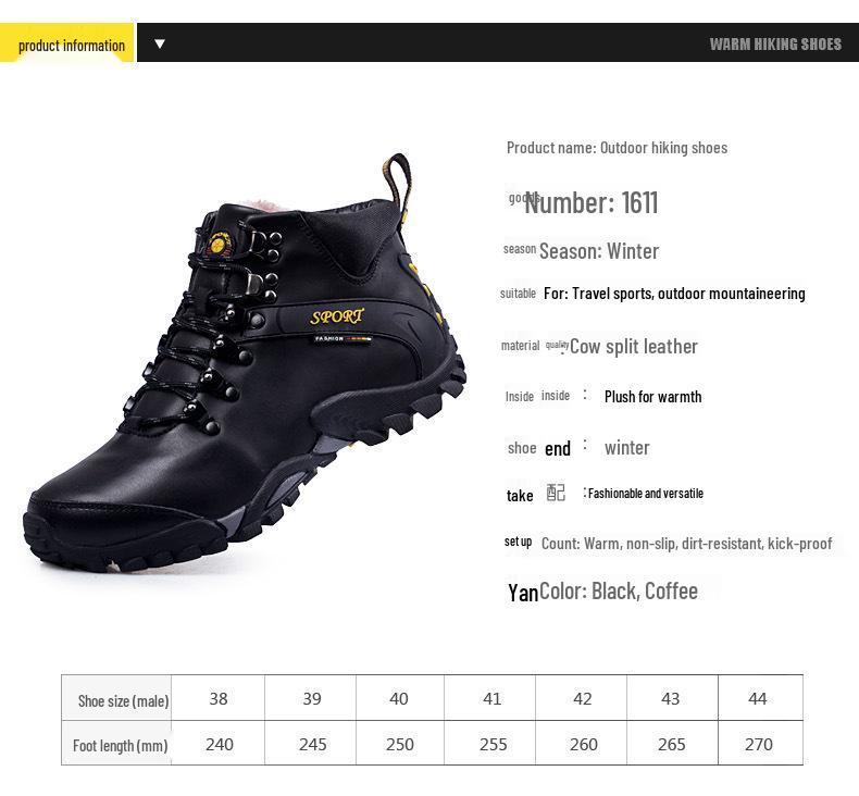 Herren Echtleder High Waist Winterstiefel mit Samtfutter - Warm, Baumwolle, Outdoor Schneeschuhe